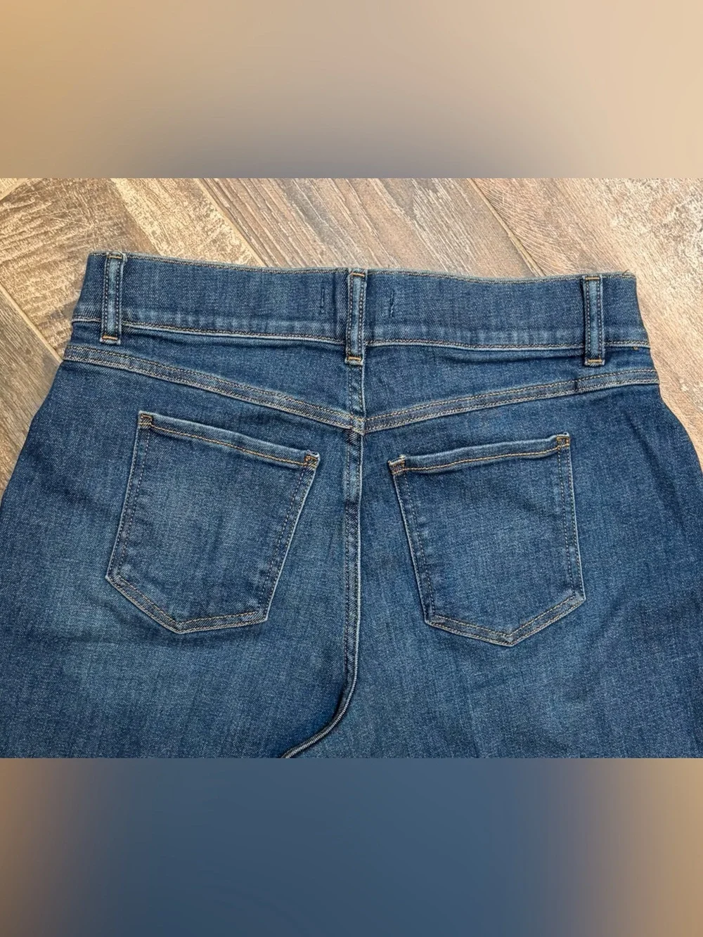 SPANX Dark Wash Cropped Wide Leg Jeans Culottes Size L - Picture 5 of 10